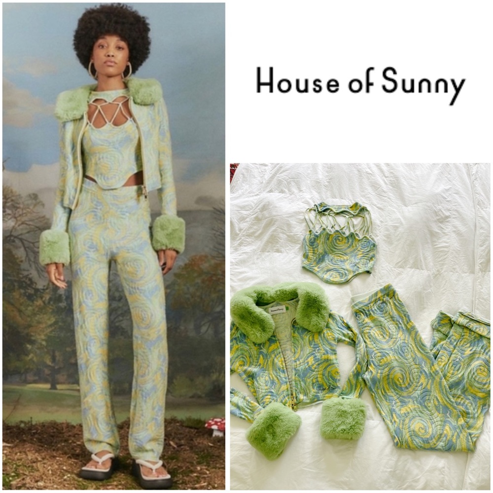 House of Sunny ☀️ 3 piece set Cypress Peggy cardigan straight leg pant crop top
